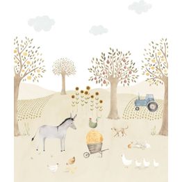 Kuvatapetti Casadeco The Farm Adventures With Donkey Naturel, eri kokoja