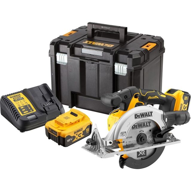 Akkupyörösaha DeWalt XR DCS565P2-QW Ø165 mm 18V 2x5,0 Ah akuilla + TSTAK