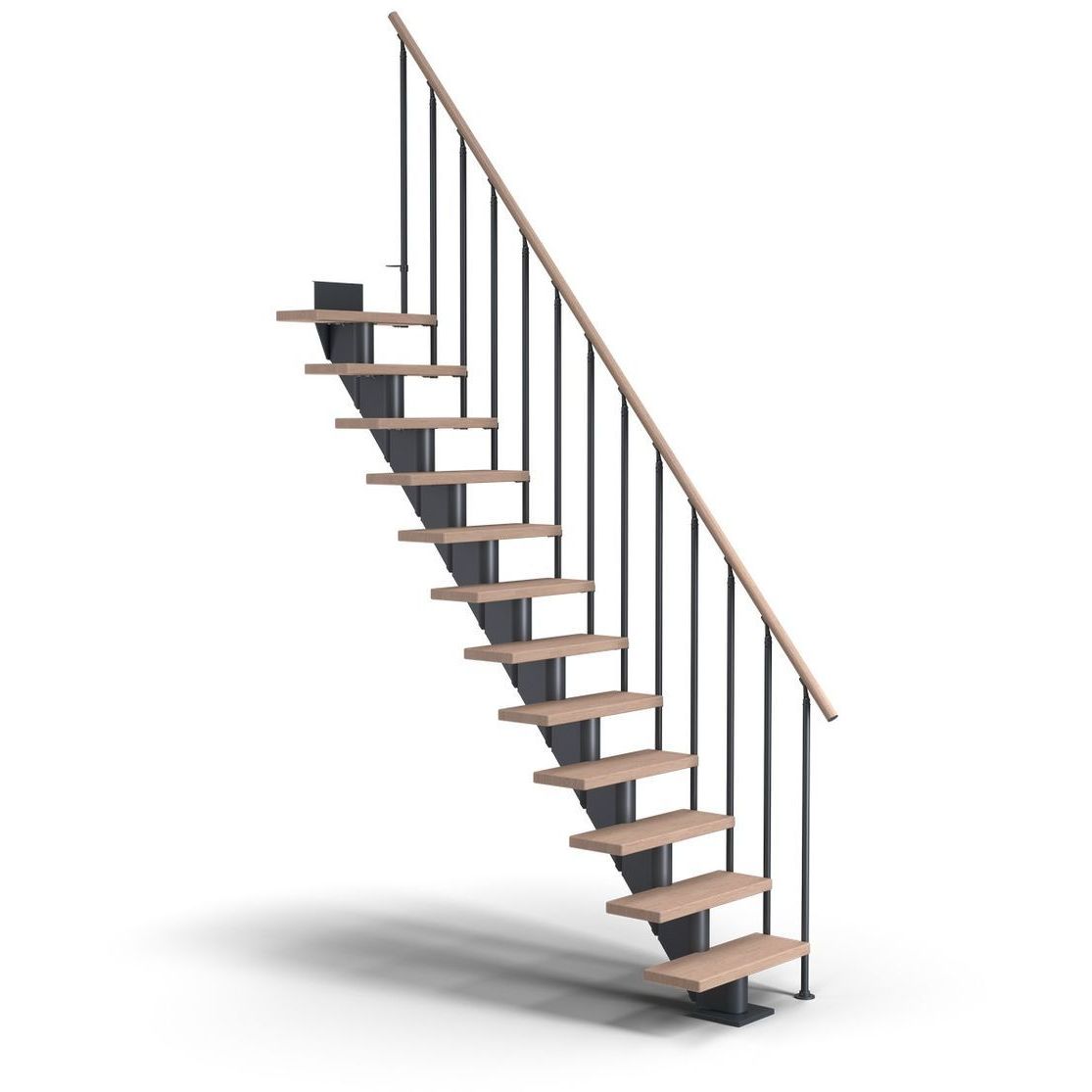 Portaat Dolle Frankfurt, Classic II -kaide, suora, öljytty pyökki, 13 askelmaa, 650mm, antrasiitti