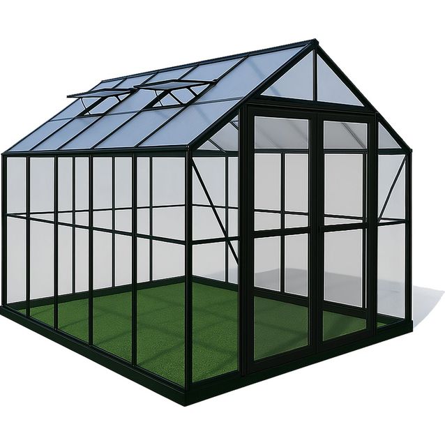Kasvihuone Viheraarni 7.8m² lasi, polykarbonaattikatto, musta
