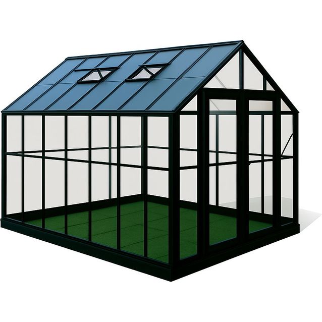 Kasvihuone Viheraarni 10.8m² lasi, polykarbonaattikatto, musta