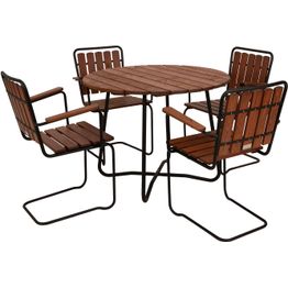 Ruokailuryhmä Eden Wood Wilma Ø100 cm, 4 nojatuolia, ruskea