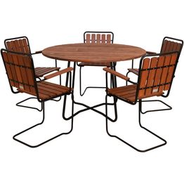 Ruokailuryhmä Eden Wood Wilma, Ø120cm, 5 nojatuolia, ruskea