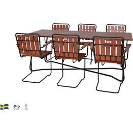 Ruokailuryhmä Eden Wood Wilma, 200x90cm pöytä + 6 nojatuolia, ruskea