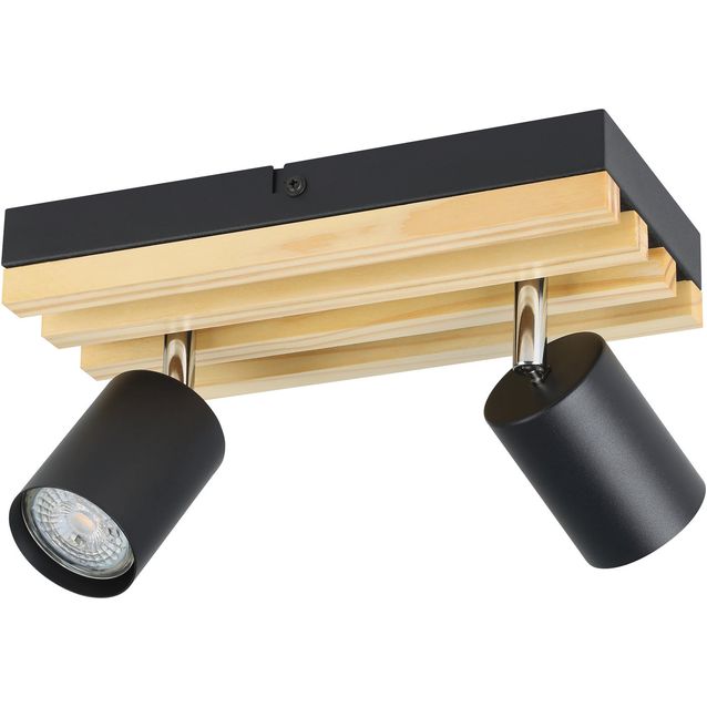 Seinä/kattospottivalaisin Eglo Cembrano 12x25cm 2xGU10 maks. 7W/kpl IP20 musta/puu