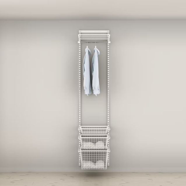 Vaatesäilytysratkaisun lisäpaketti Elfa Classic 12, vaatetanko, lankahylly ja lankakorit, leveys 488mm, valkoinen