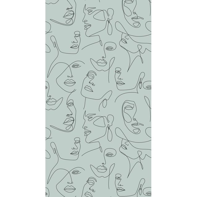 Paneelitapetti PhotowallXL Line Art Faces 1,50x2,79 m vaaleanvihreä