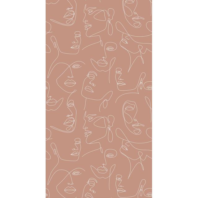 Paneelitapetti PhotowallXL Line Art Faces 1,50x2,79 m ruskea
