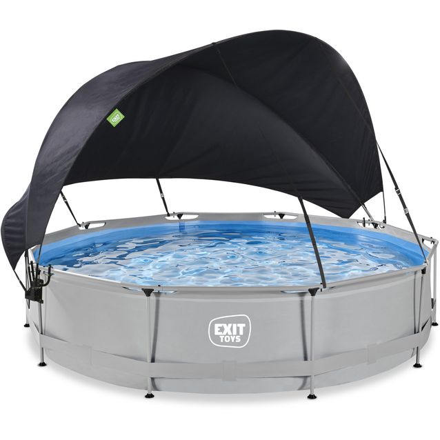 Harmaa runkoallas EXIT, ø360 x 76 cm, suodatinpumpulla, aurinkokatoksella