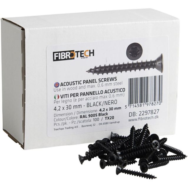 Asennusruuvi Fibrotech akustiikkarimapaneeleille 4,2x30 mm musta 100 kpl