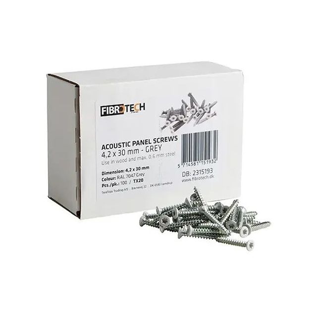 Asennusruuvi Fibrotech akustiikkalevyille, 4.2x30mm, harmaa, 100kpl