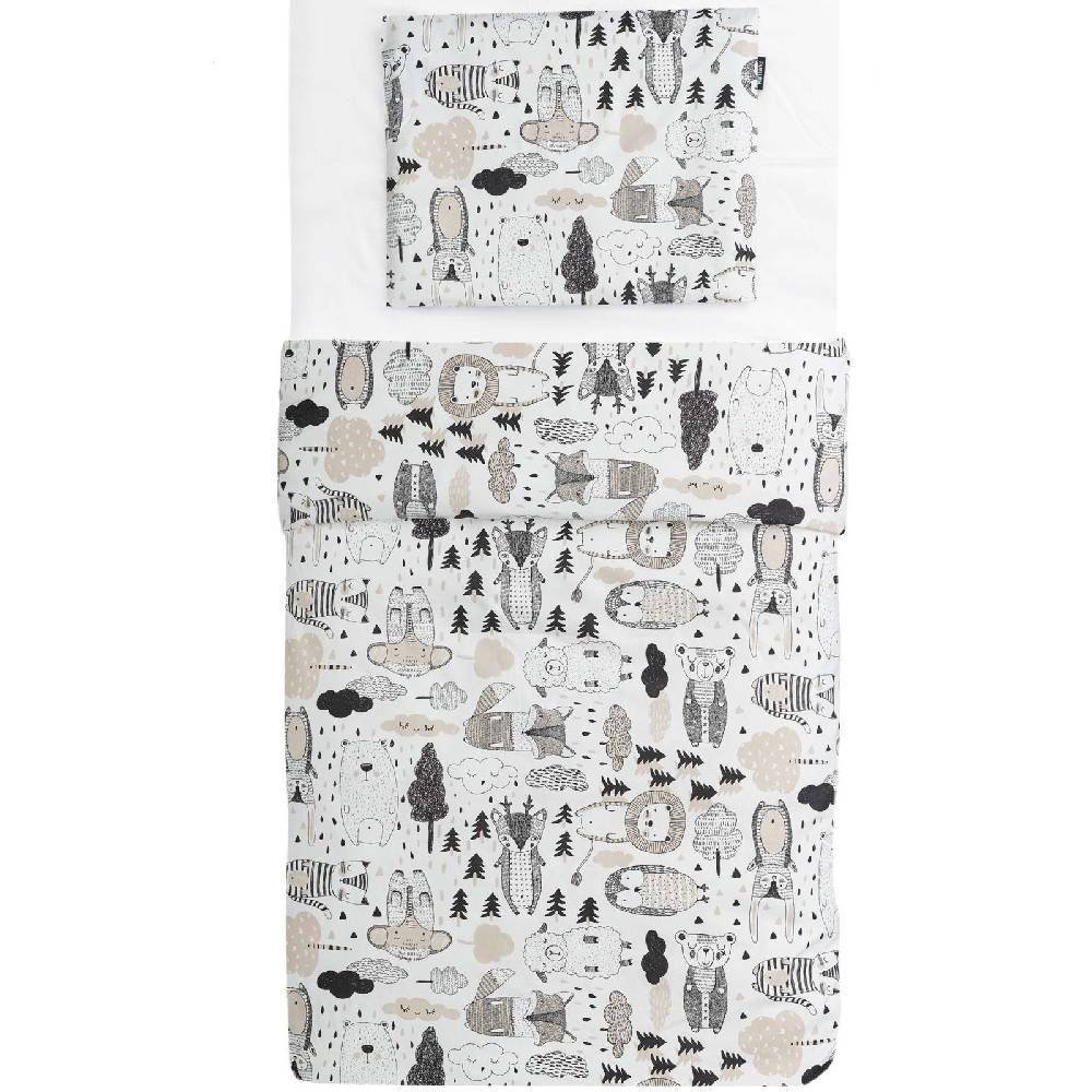 Vauvan pussilakanasetti Familon Kaverit 85x125cm kaakao/valkoinen