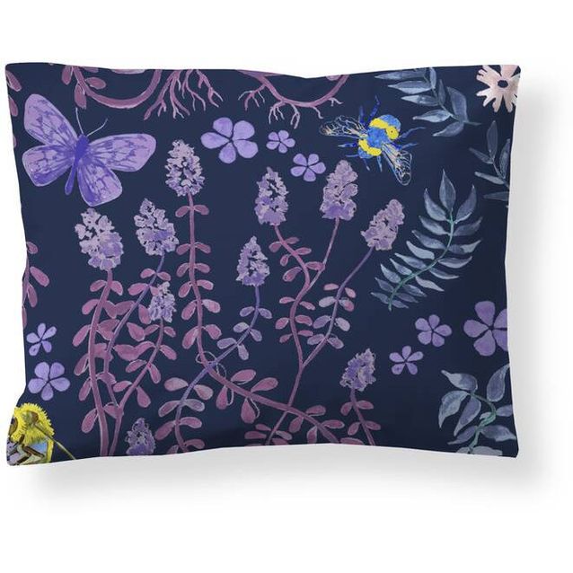 Satiinityynyliina Finlayson Puutarhajuhla 50x60cm GOTS tummansininen/lila