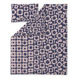 Lasten pussilakanasetti Finlayson Kukkariemu, 120x160cm, tummansininen/roosa