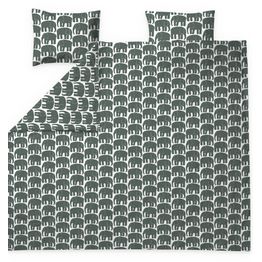 Parivuoteen pussilakanasetti Finlayson Elefantti 240x210cm + 50x60cm GOTS tummanvihreä
