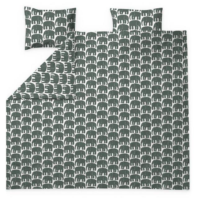 Parivuoteen pussilakanasetti Finlayson Elefantti 240x210cm + 50x60cm GOTS tummanvihreä
