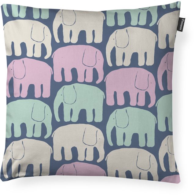 Koristetyynynpäällinen Finlayson Elefantti Multi, 48x48cm, siniharmaa/pastelli