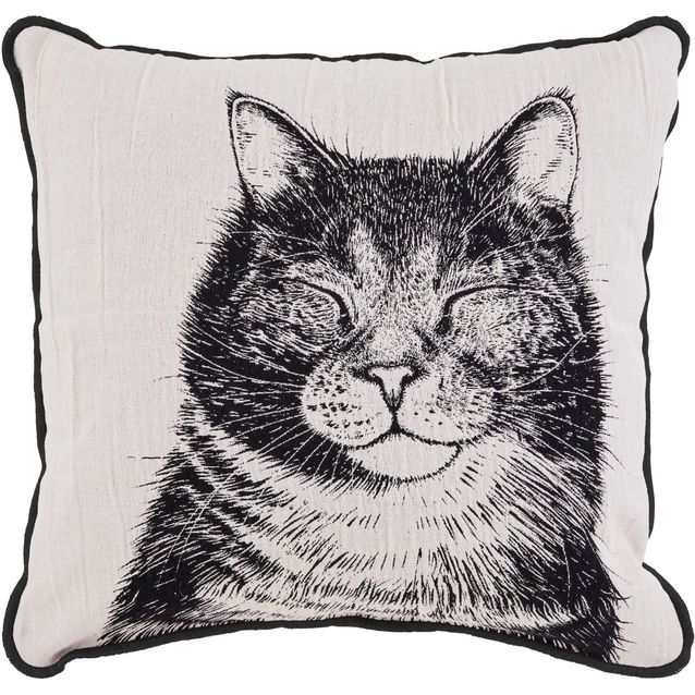 Koristetyynynpäällinen Finlayson Kissa 50x50cm, musta/valkoinen