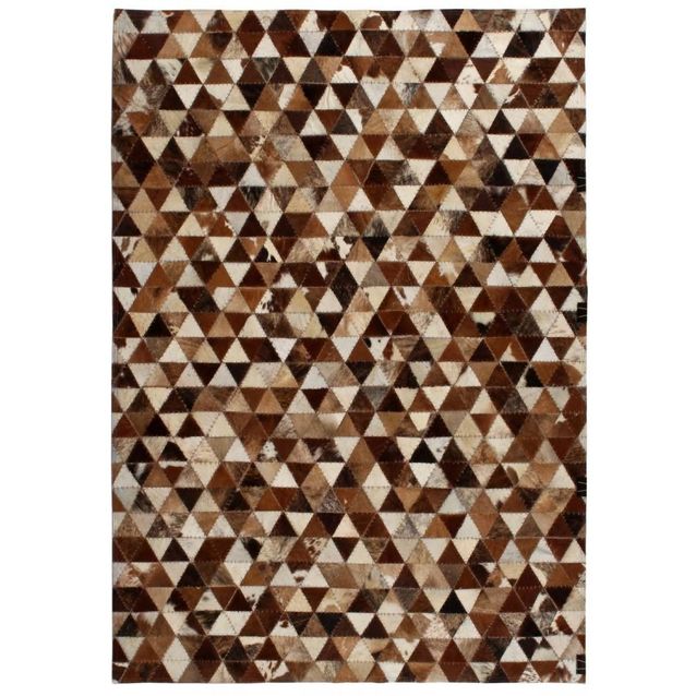 Matto 80x150cm aitoa nahkaa tilkkutyö kolmiot ruskea/valkoinen