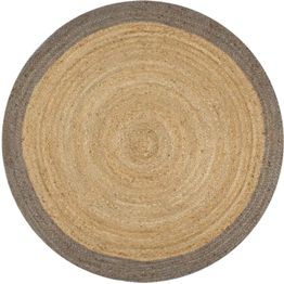 Juuttimatto Ø90cm käsinkudottu harmaalla reunalla