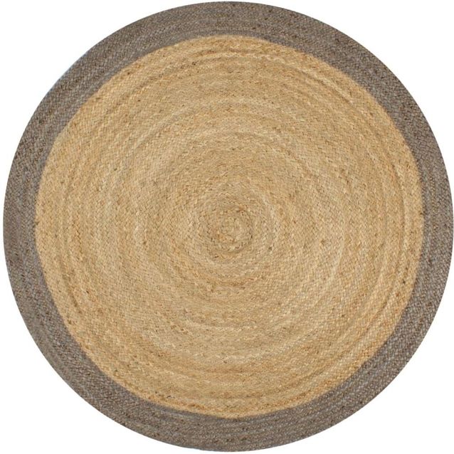 Juuttimatto Ø90cm käsinkudottu harmaalla reunalla