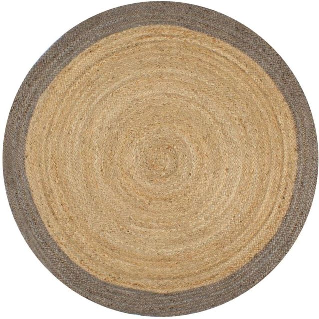Juuttimatto Ø120cm käsinkudottu harmaalla reunalla