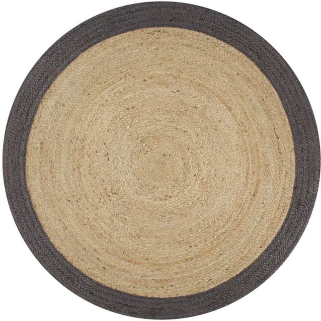 Juuttimatto Ø150cm käsinkudottu tummanharmaalla reunalla
