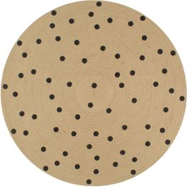 Juuttimatto Ø120cm käsinkudottu polkkapilkkukuviolla