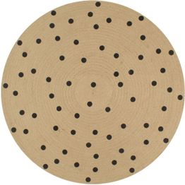 Juuttimatto Ø150cm käsinkudottu polkkapilkkukuviolla