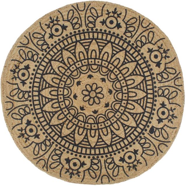 Juuttimatto Ø150cm käsinkudottu tummansinisellä kuviolla