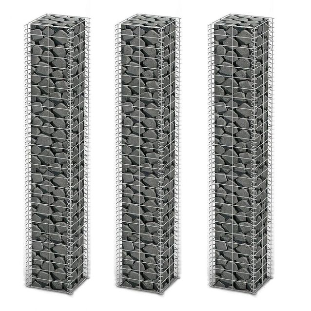 Gabion-/kivikorisarja, 3kpl, galvanoitu vaijeri, 25x25x150cm