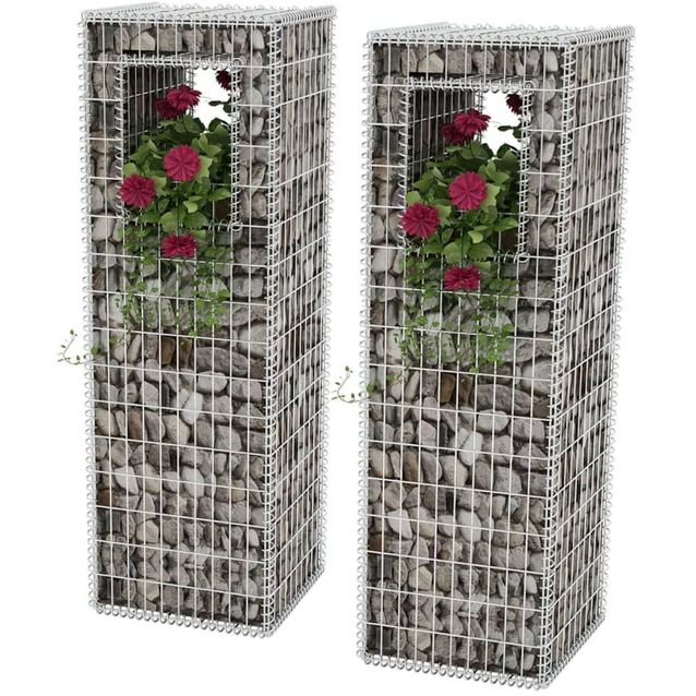 Gabion-kori/kukkalaatikkopylväs, 2kpl, teräs, 50x50x160cm