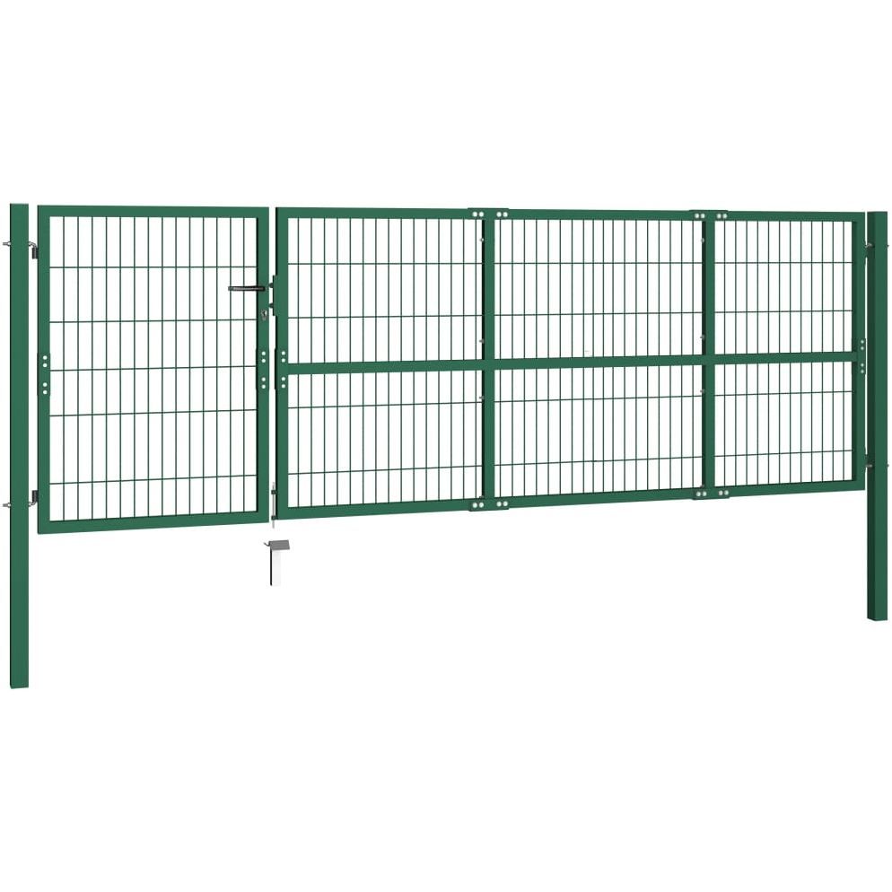 Puutarha-aidan portti tolpilla 350x100cm teräs vihreä