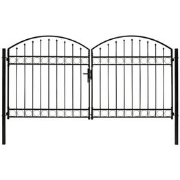 Puutarhaportti tuplaovilla kaareva yläosa teräs 300x150cm musta