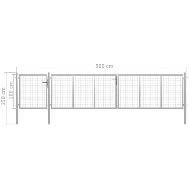 Puutarhaportti, teräs, 500x100cm, hopea