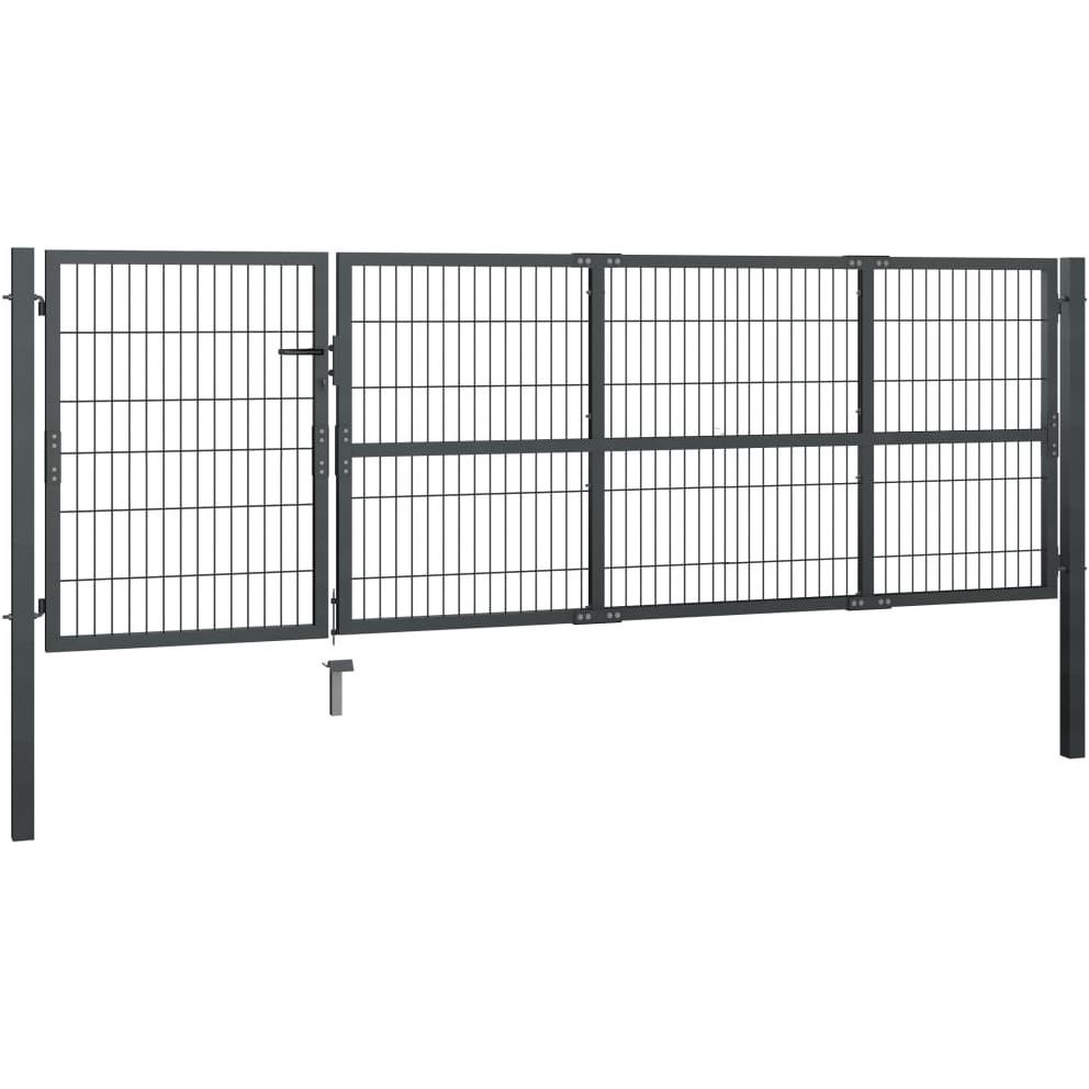 Puutarhaportti tolpilla teräs 350x100cm antrasiitti