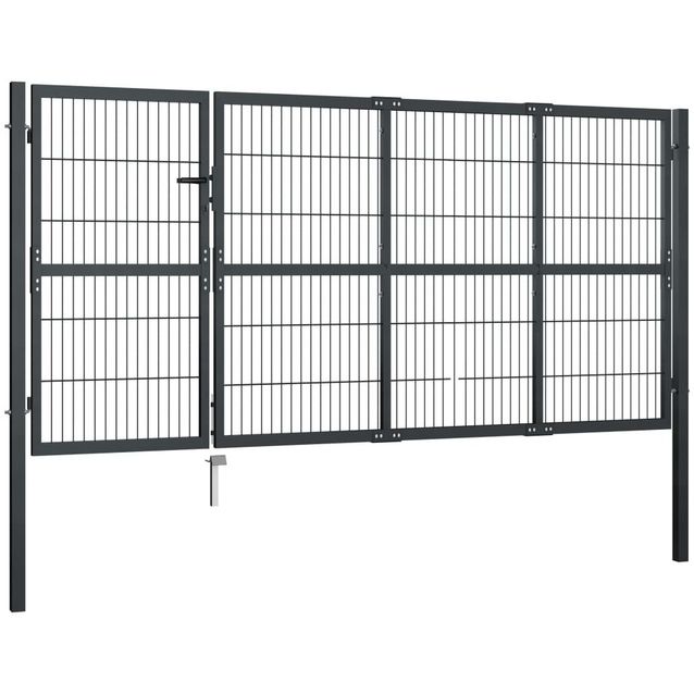 Puutarhaportti tolpilla, teräs, 350x120cm, antrasiitti