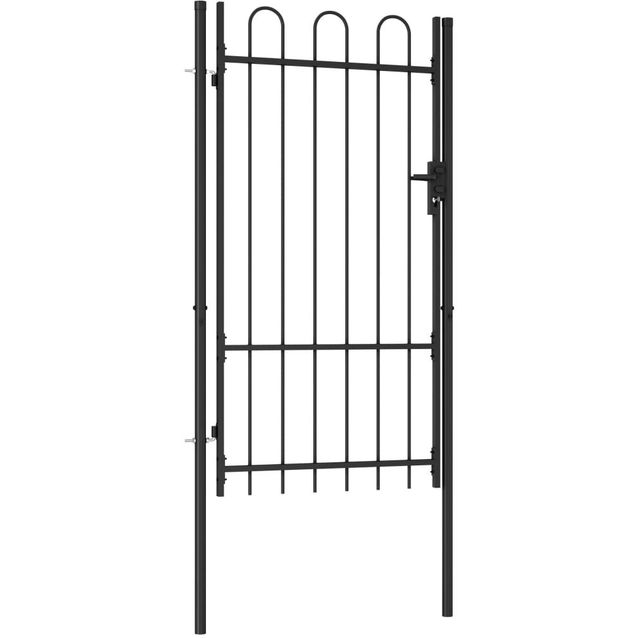 Puutarhaportti, yksi ovi, kaareva yläosa, teräs, 1x1.75m, musta