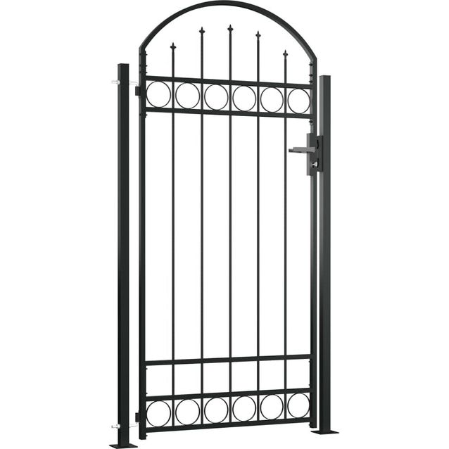 Kaareva aitaportti ja 2 pylvästä, 100x200cm, musta