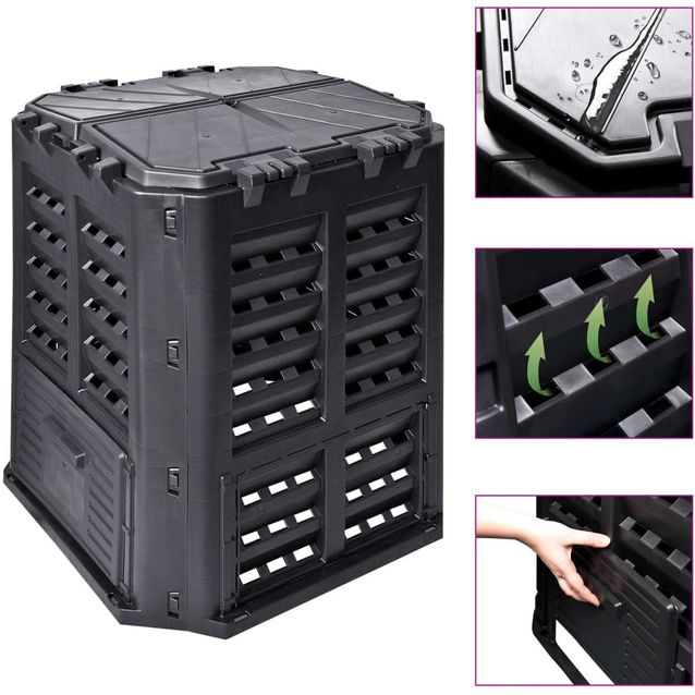 Puutarhan kompostiastia, 68.9x68.9x83.9, 360 litraa, musta