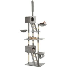 Kissan kiipeilypuu, sisal-pylväillä, 230-260cm, harmaa 