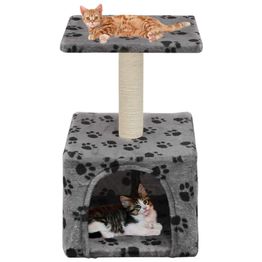Kissan kiipeilypuu, sisal-pylväillä, 55cm, tassukuvio, harmaa