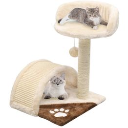 Kissan kiipeilypuu, sisal-pylväällä ja pesällä, 40cm, beige/ruskea