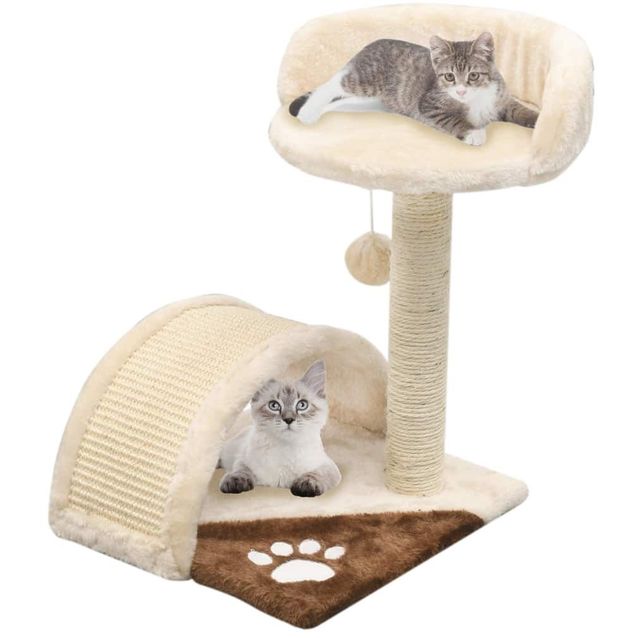 Kissan kiipeilypuu, sisal-pylväällä ja pesällä, 40cm, beige/ruskea
