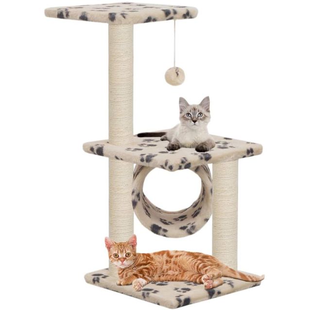 Kissan kiipeilypuu, sisal-pylväillä, 65cm, tassukuvio, beige