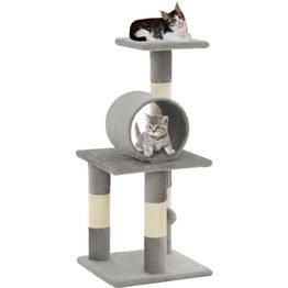 Kissan kiipeilypuu, sisal-pylväillä, 30x30x65cm, tunnelilla, harmaa