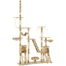 Kissan kiipeilypuu, sisal-pylväillä, 230-250cm, tassukuvio, beige