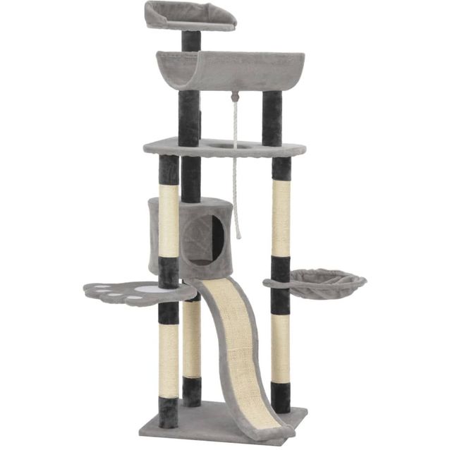 Kissan kiipeilypuu, sisal-pylväillä, 50x50x145cm, harmaa
