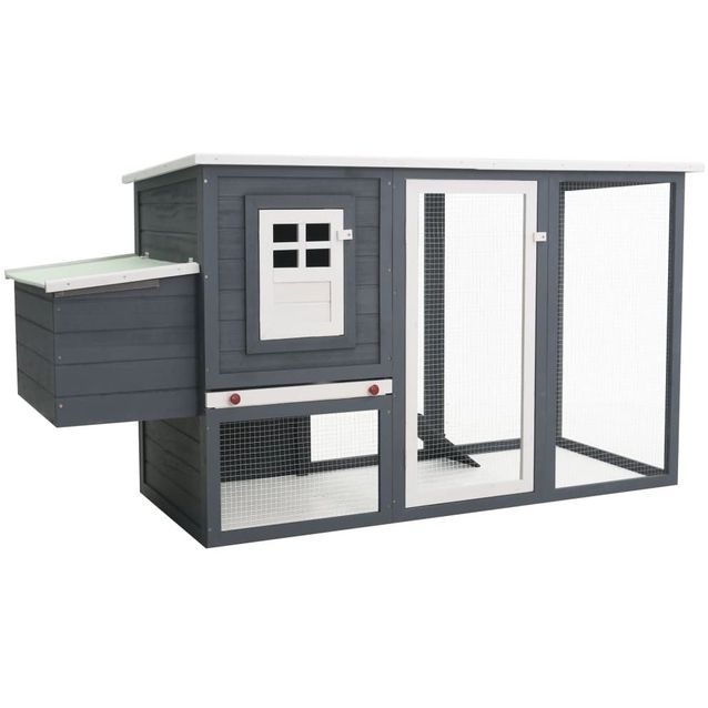 Kanojen ulkohäkki, 1 munalaatikolla, 202x75x98cm, harmaa puu