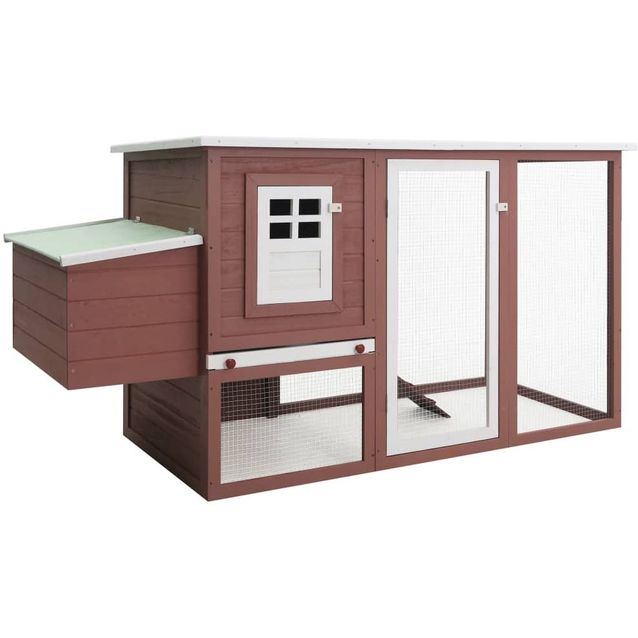Kanojen ulkohäkki, 1 munalaatikolla, 202x75x98cm, ruskea puu